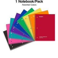 Subject Notebooks|Staples ® 1-Subject Subject Notebooks, Other, College Ruled, 100 Sheets, Black (42077M)