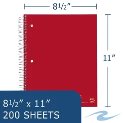 Subject Notebooks|Staples 5-Subject Subject Notebooks, 8.5" x 11", College Ruled, 200 Sheets (11197)
