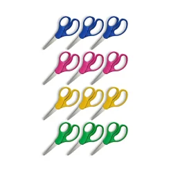 Scissors|Staples Teacher Pack 5" Kids Pointed Tip Stainless Steel Scissors, Straight Handle, Right & Left Handed, 12/Pack (TR55057)