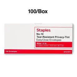 Online Staples Tear-Resistant EasyClose Security Tinted #10 Business Envelopes, 4 1/8