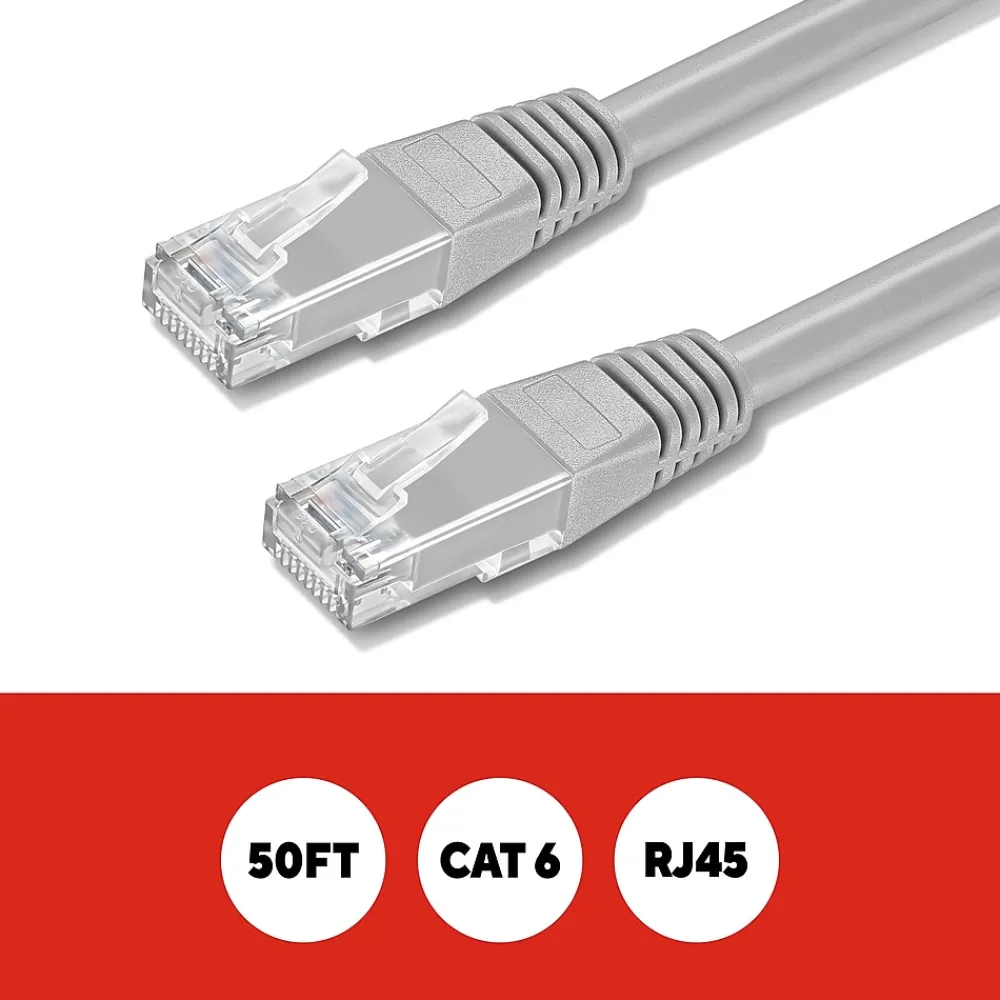 Staples TECH 50' Cat-6 Ethernet Cable, Male to Male, Gray (ST62447)