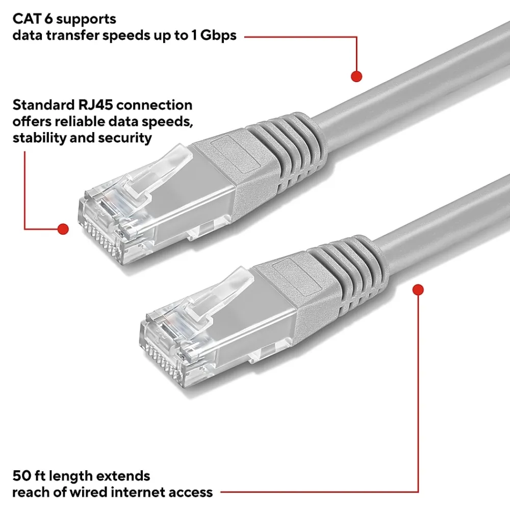 Staples TECH 50' Cat-6 Ethernet Cable, Male to Male, Gray (ST62447)