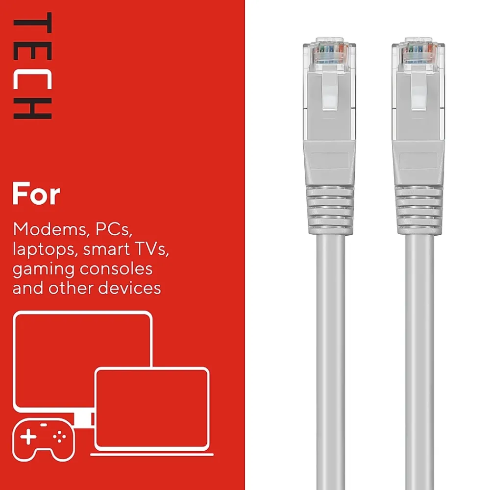 Staples TECH 50' Cat-6 Ethernet Cable, Male to Male, Gray (ST62447)
