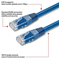 Staples TECH 100' Cat-6 Ethernet Cable, Male to Male, Blue (ST62452)