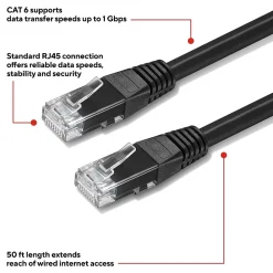 Staples TECH 50' Cat-6 Ethernet Cable, Male to Male, Black (ST62448)
