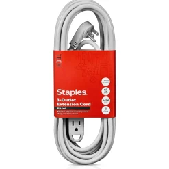 Staples TECH 25' Extension Cord, 3-Outlet, 16 AWG, Gray, 2/Pack (ST62346)