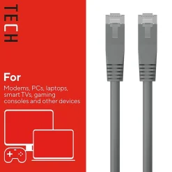 Staples TECH 14 ft. Cat 5E Ethernet Cable, Male to Male, Gray (ST62449)