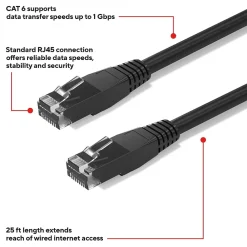 Staples TECH 25 ft. Cat-6 Ethernet Cable, Male to Male, Black (ST62457)