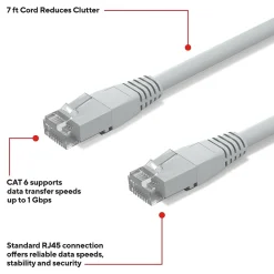 Staples TECH 7 ft. Cat-6 Ethernet Cable, Male to Male, Gray (ST62453)