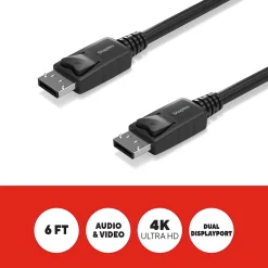 Staples TECH 6 ft. Display Port to Display Port Audio/Video Cable, Male to Male, Black (ST62469)
