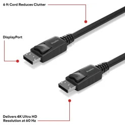 Staples TECH 6 ft. Display Port to Display Port Audio/Video Cable, Male to Male, Black (ST62469)