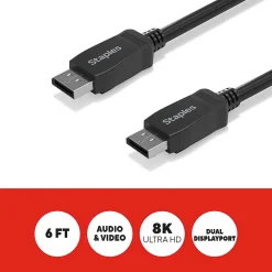 Staples TECH 6 ft. Display Port to Display Port Audio/Video Cable, Male to Male, Black (ST62474)