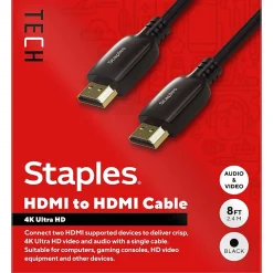 Staples TECH 8 ft. HDMI to HDMI Audio/Video Cable, Male to Male, Black (ST62467)