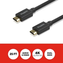 Staples TECH 25 ft. HDMI to HDMI Audio/Video Cable, Male to Male, Black (ST62476)