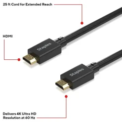 Staples TECH 25 ft. HDMI to HDMI Audio/Video Cable, Male to Male, Black (ST62476)