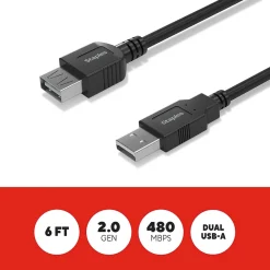 Staples TECH 6 ft. USB-A to USB-A Cable, Male to Male, Black (ST62439)