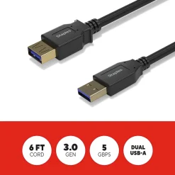 Staples TECH 6 ft. USB-A to USB-A Cable, Male to Male, Black (ST62442)