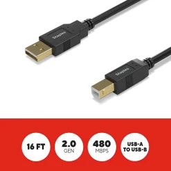 Staples TECH 16 ft. USB-A to USB-B Cable, Male to Male, Black (ST62440)