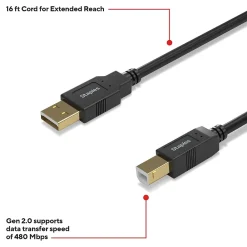 Staples TECH 16 ft. USB-A to USB-B Cable, Male to Male, Black (ST62440)