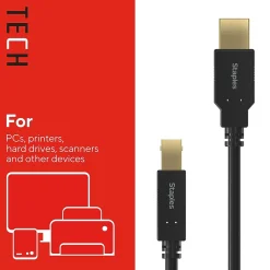 Staples TECH 16 ft. USB-A to USB-B Cable, Male to Male, Black (ST62440)