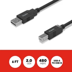 Staples TECH 6 ft. USB-A to USB-B 2.0 Cable, Male to Male, Black (ST62438)