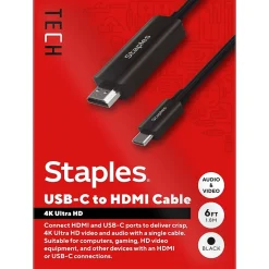 Staples TECH 6 ft. USB-C to HDMI Audio/Video Cable, Male to Male, Black (ST62472)