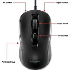 Best Staples TECH Ambidextrous Optical USB Mouse, Black (ST62598)