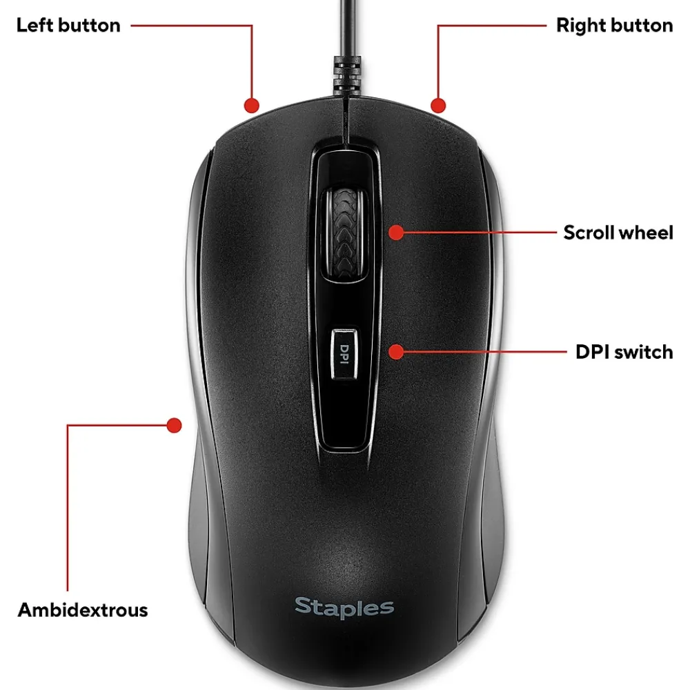 Best Staples TECH Ambidextrous Optical USB Mouse, Black (ST62598)