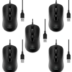 Clearance Staples TECH Ambidextrous Optical USB Mouse, Black, 5/Pack (ST62598-5ppk-VB)