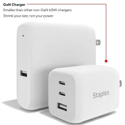 GaN USB-A/USB-C Wall Charger with Cable, 65W, White (ST62326)<Staples TECH Sale
