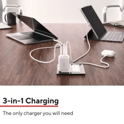 GaN USB-A/USB-C Wall Charger with Cable, 65W, White (ST62326)<Staples TECH Sale