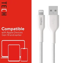 Lightning to USB-A Charging Cable, 6.6 ft., White (ST62331)<Staples TECH