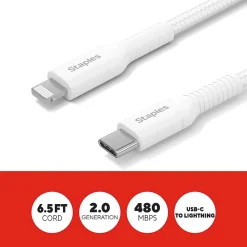 Lightning to USB-C Charging Cable, 6.5 ft., White (ST62333)<Staples TECH Online