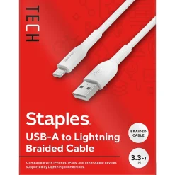 Lightning to USB-A Charging Cable, 3.3 ft., White (ST62329)<Staples TECH Clearance