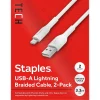 Lightning to USB-A Charging Cable, 3.3 ft., White, 2/Pack (ST62330)<Staples TECH Hot