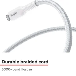 Lightning to USB-A Charging Cable, 3.3 ft., White, 2/Pack (ST62330)<Staples TECH Hot