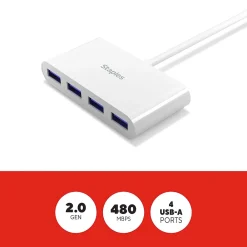 Staples TECH 4-Port USB 2.0 Hub, White (ST62376)