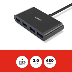 Staples TECH 4-Port USB 2.0 Hub, Black (ST62379)