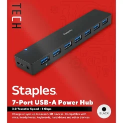 Staples TECH 7-Port USB 3.0 Hub, Black (ST62371)