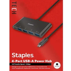 Staples TECH 4-Port USB 3.0 Hub, Black (ST62372)