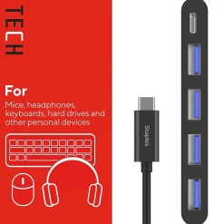 Staples TECH 4-Port USB 3.0 Hub, Black (ST62372)