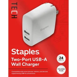 USB-A Wall Charger, 24W, White (ST62318)<Staples TECH Online