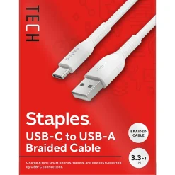 USB-C to USB-A Charging Cable, 3.3 ft., White (ST62337)<Staples TECH