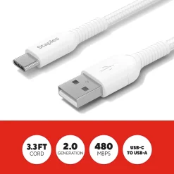 USB-C to USB-A Charging Cable, 3.3 ft., White (ST62337)<Staples TECH