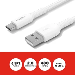 USB-C to USB-A Charging Cable, 6.5 ft., White (ST62338)<Staples TECH Outlet