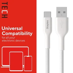 USB-C to USB-A Charging Cable, 6.5 ft., White (ST62338)<Staples TECH Outlet