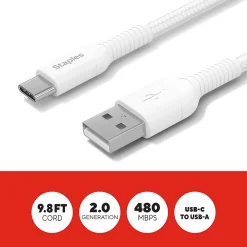 USB-C to USB-A Charging Cable, 9.8 ft., White (ST62339)<Staples TECH Online