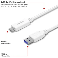 USB-C to USB-A Charging Cable, 3.3 ft., White (ST62316)<Staples TECH Clearance