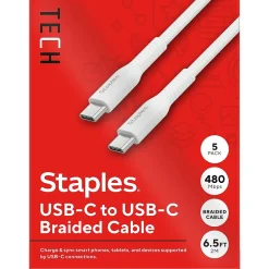 USB-C to USB-C Charging Cable, 6.5 ft., White, 5/Pack (ST62315)<Staples TECH Clearance
