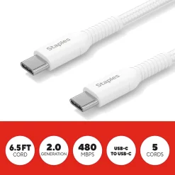 USB-C to USB-C Charging Cable, 6.5 ft., White, 5/Pack (ST62315)<Staples TECH Clearance